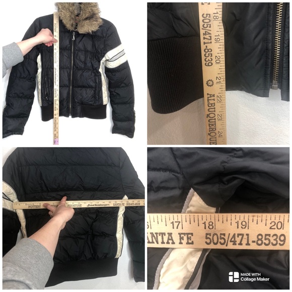 Juicy Couture Vintage Down Puffer Jacket Removable Fur Collar Coat Blue Small - Picture 15 of 15